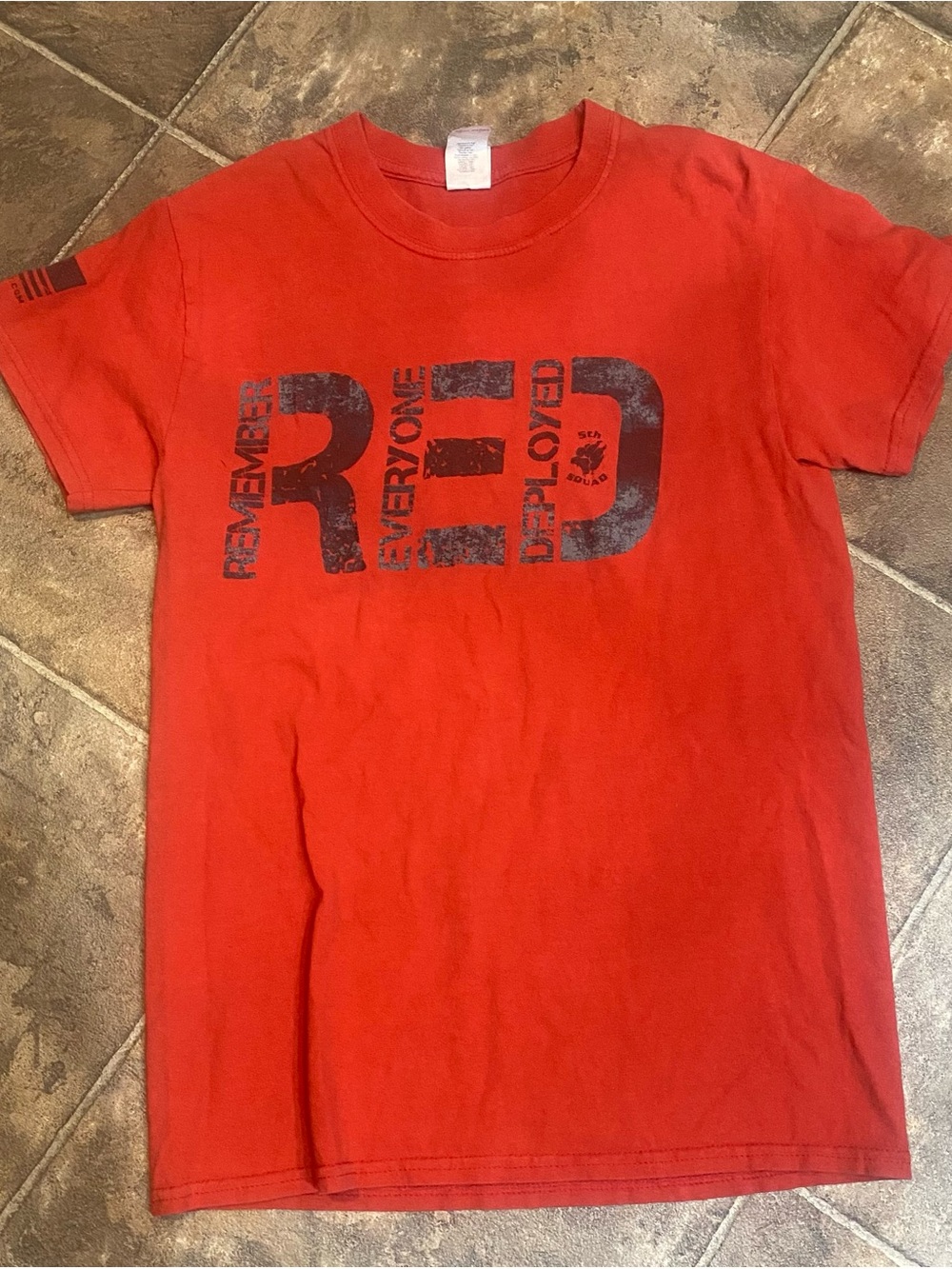 Gildan Red Short Sleeve Tee with Distressed Black 'RED' Graphic